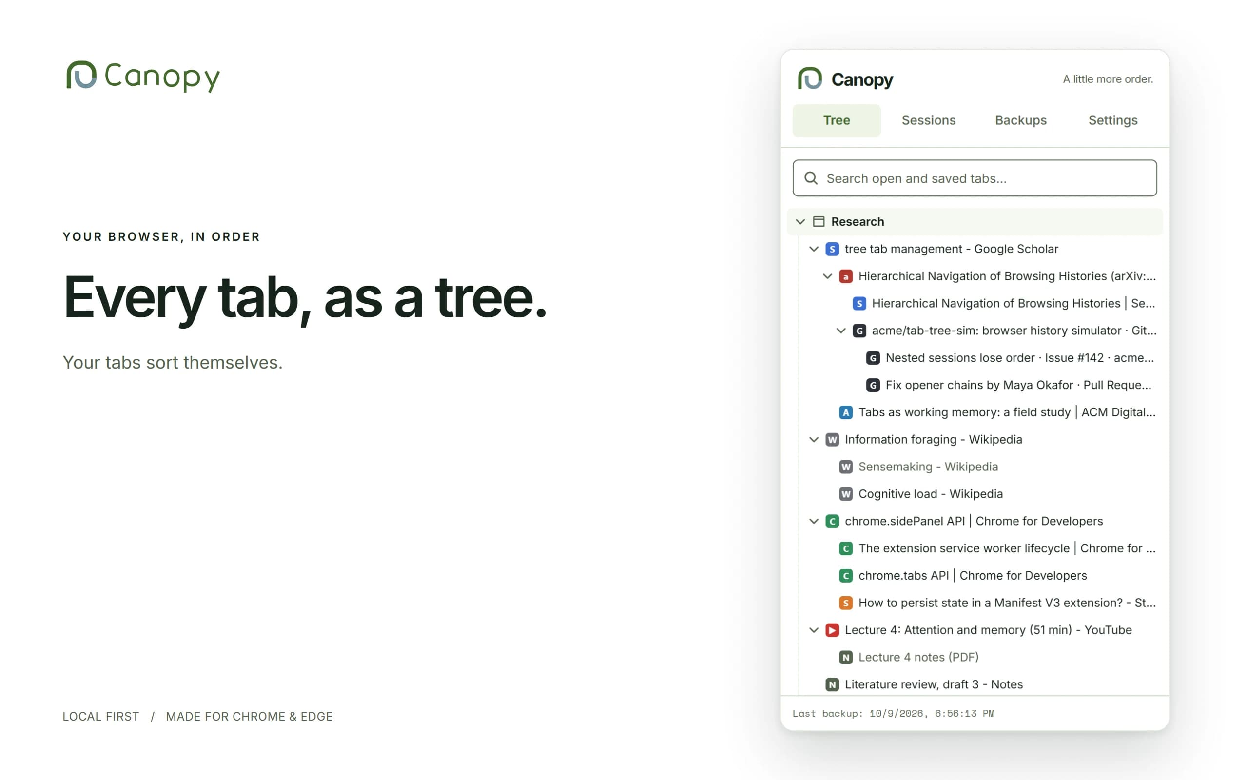 Canopy side panel showing tabs as a branching tree